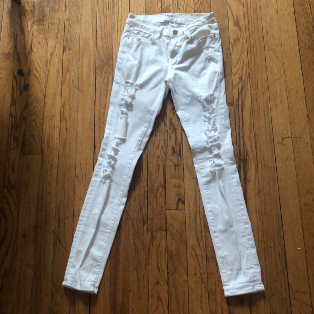 Frame white high rise ripped skinny jeans size 26